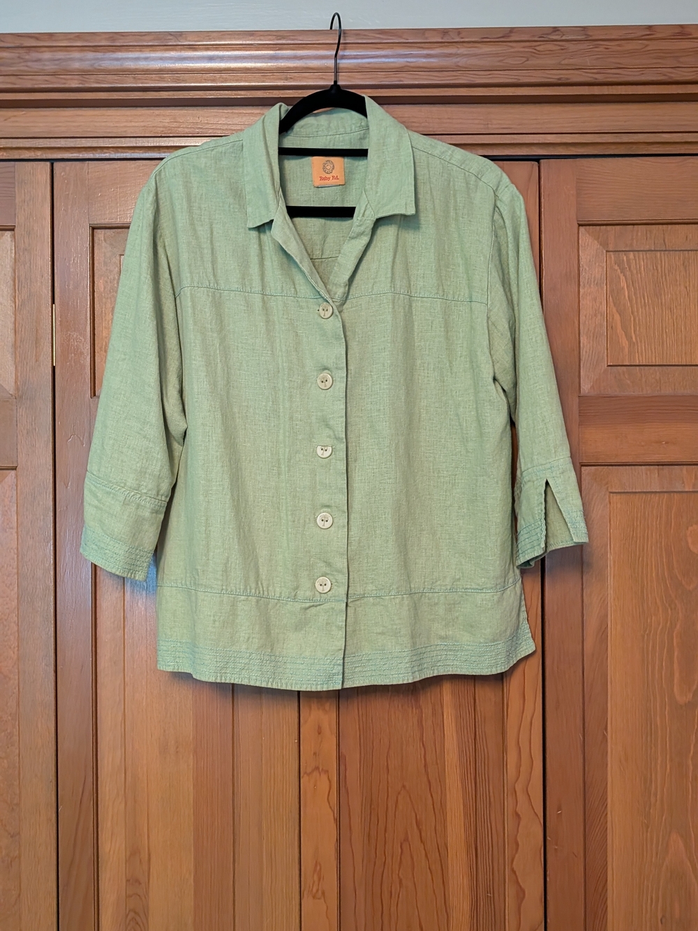 Ruby Rd. Light Green Button-Front Linen Shirt - Picture 3 of 7